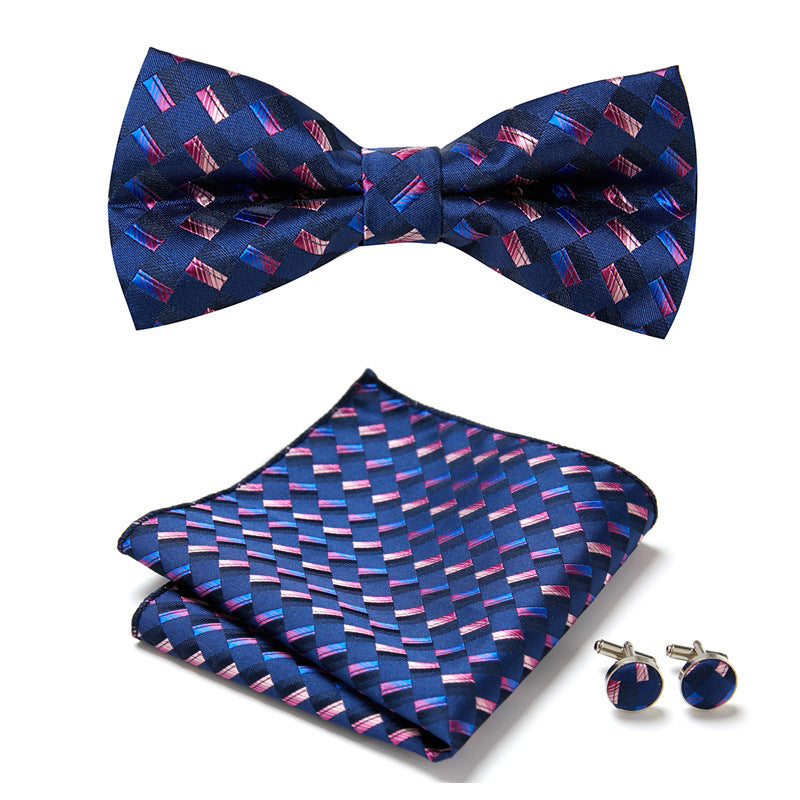 Men's Bow Tie Set – Pocket Square & Cufflinks, Polyester & 36 Designs