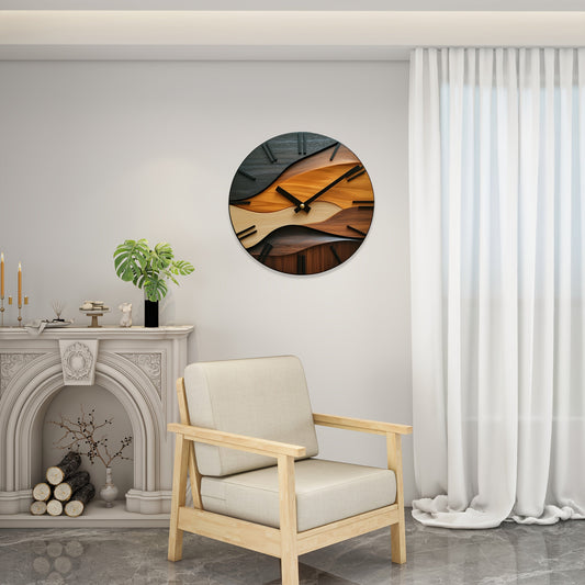 Wall Clock – Round Design, Nordic Style & Faux Wood Grain
