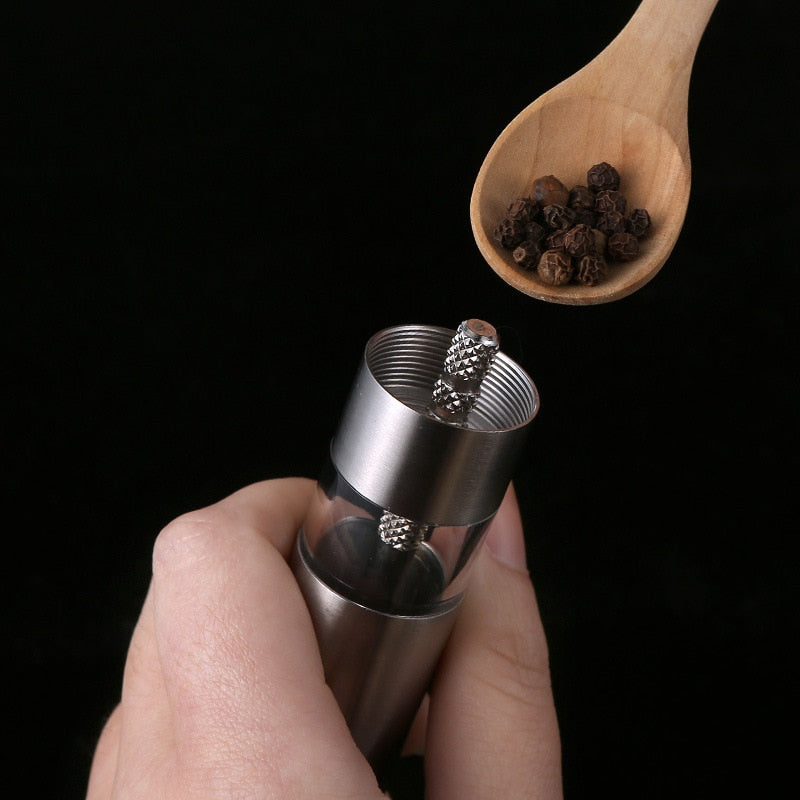 Stainless Steel Pepper Grinder – Manual Push Mechanism, One-Hand Use & Refill Window