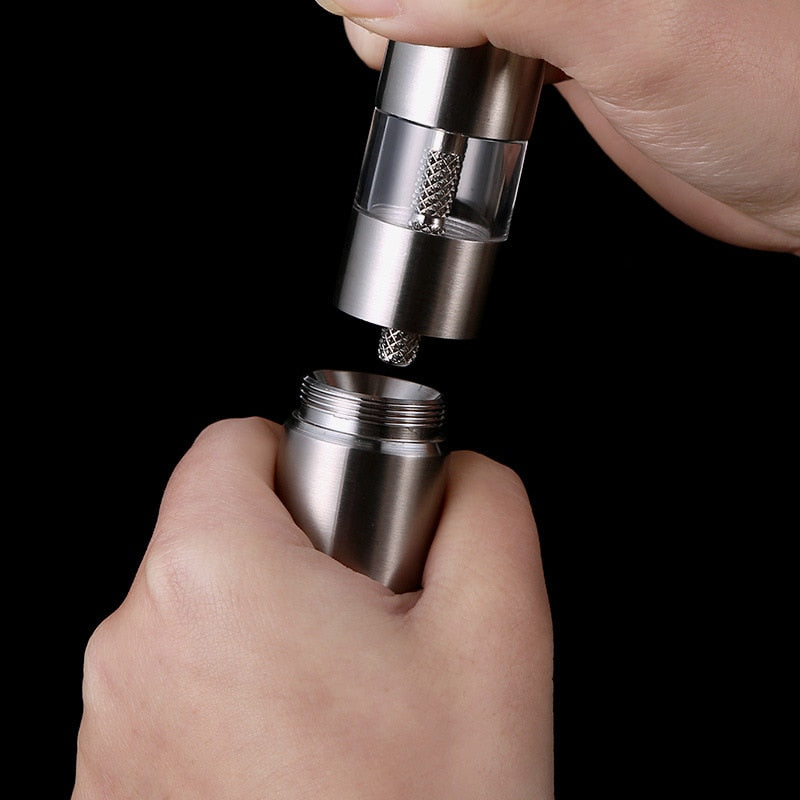 Stainless Steel Pepper Grinder – Manual Push Mechanism, One-Hand Use & Refill Window