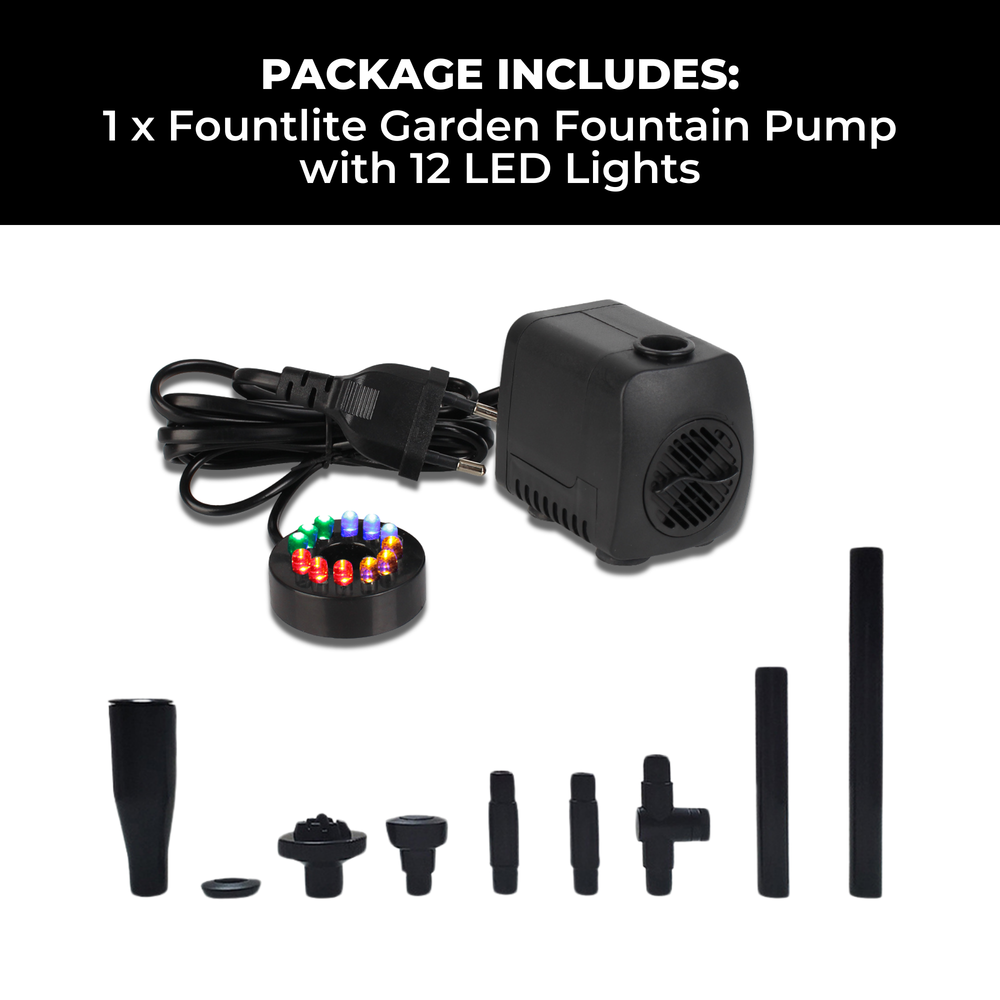 LED Garden Fountain Pump – 2000L/h, 12 LED Lights & IP68 Waterproof