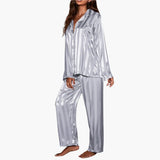 Women's Pajama Set – Satin, Button Top & Stripe Design