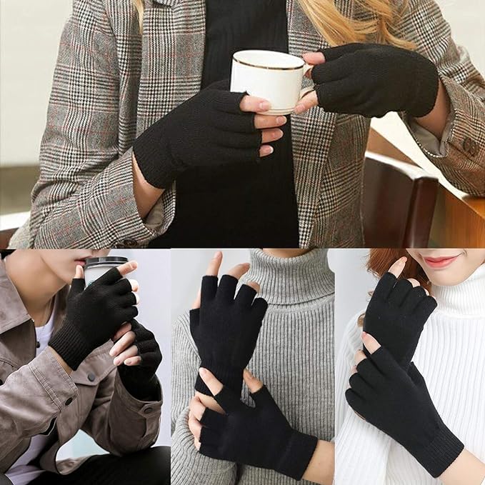 2-Pack WarmFlex Winter Knitted Fingerless Gloves - Cozy & Stylish Hand Warmers for Cold Weather