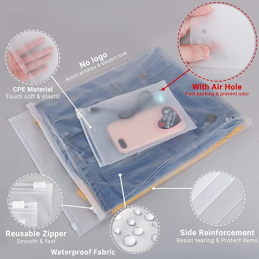20-Pack Multi-Purpose Frosted Zip Storage Bags - Versatile Plastic Garment Sleeves (Buy 2 Sets, Get 1 FREE) - Ideal for Organizing Clothes & Accessories