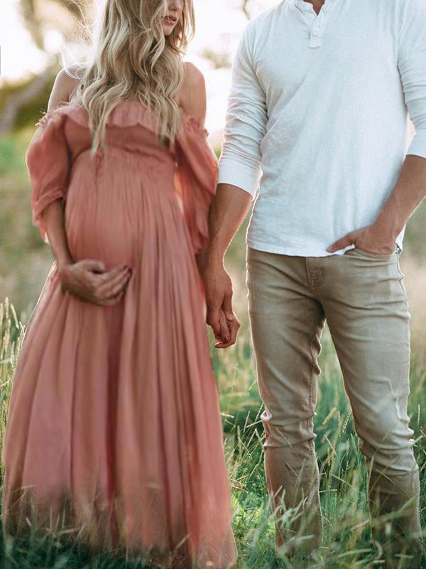 Elora – Boho Chic Maternity Dress with Off-Shoulder Neckline