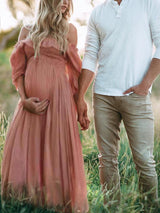 Elora – Boho Chic Maternity Dress with Off-Shoulder Neckline