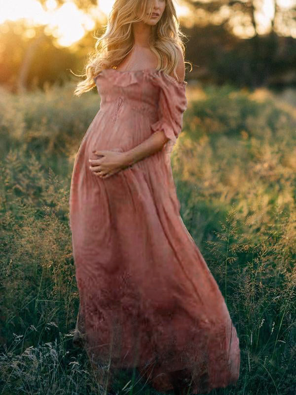 Elora – Boho Chic Maternity Dress with Off-Shoulder Neckline