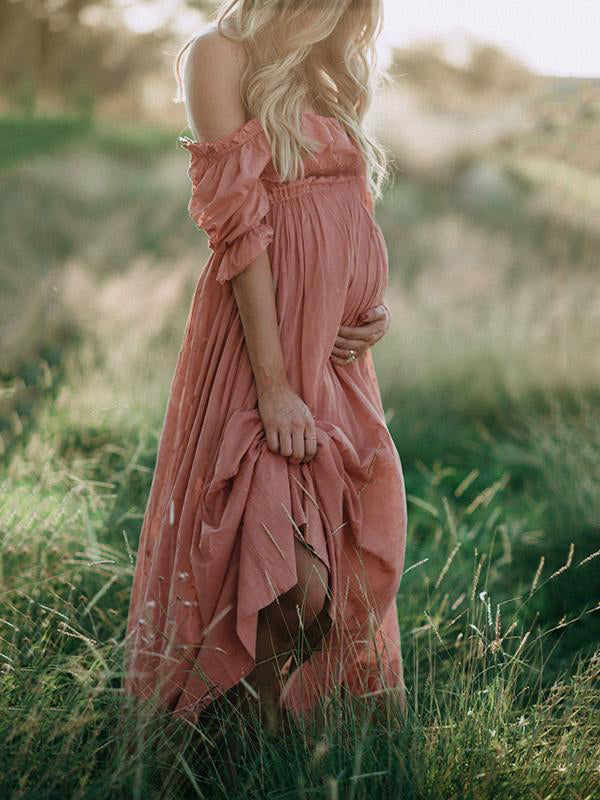 Elora – Boho Chic Maternity Dress with Off-Shoulder Neckline