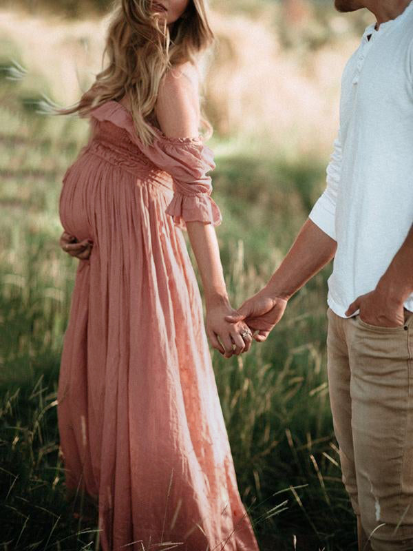 Elora – Boho Chic Maternity Dress with Off-Shoulder Neckline