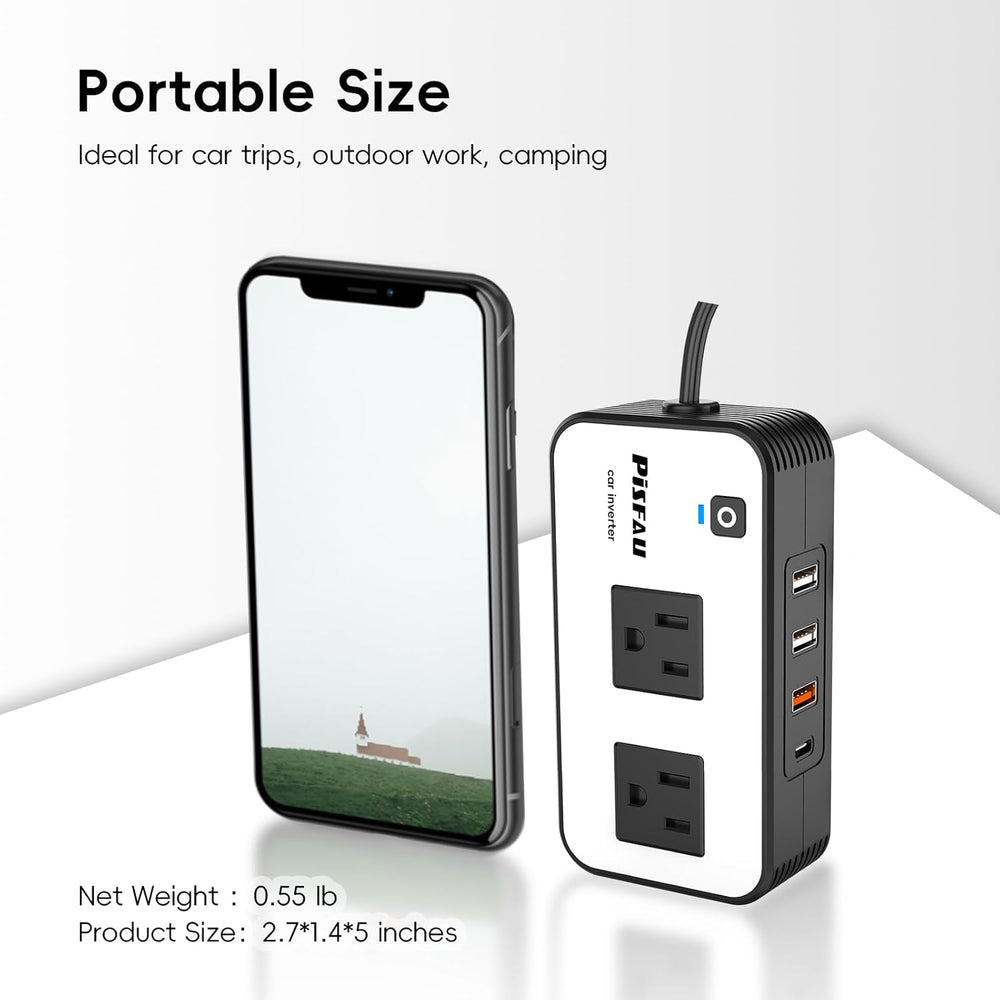 200W Car Inverter - DC 12V to 220V AC Power Converter with USB-C Fast Charging Port - Ideal for Travel & Road Trips