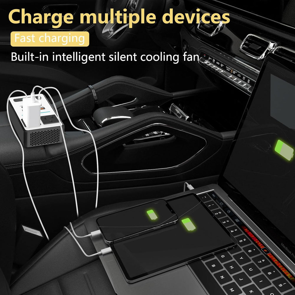 200W Car Inverter - DC 12V to 220V AC Power Converter with USB-C Fast Charging Port - Ideal for Travel & Road Trips
