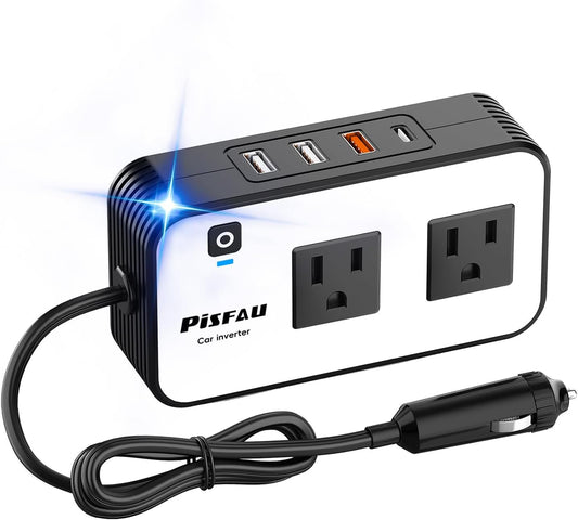 200W Car Inverter - DC 12V to 220V AC Power Converter with USB-C Fast Charging Port - Ideal for Travel & Road