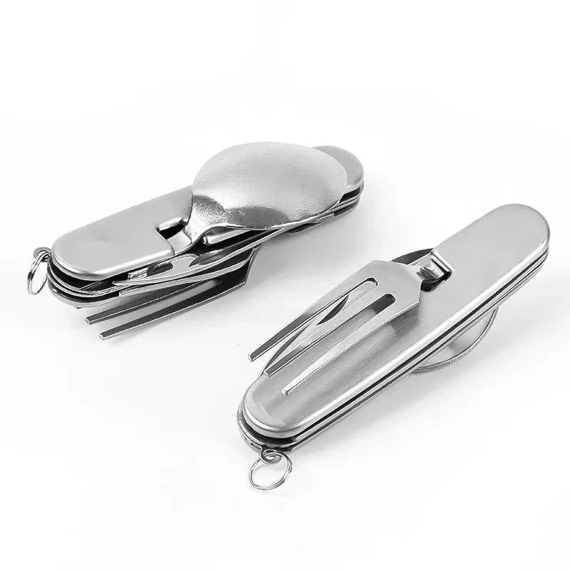 Optimized Product Title: **Multifunktionales Klappbares Campingbesteck – Gabel, Löffel, Messer & Flaschenöffner in Einem – Ideal für Outdoor-Aktivitäten und Reisen**