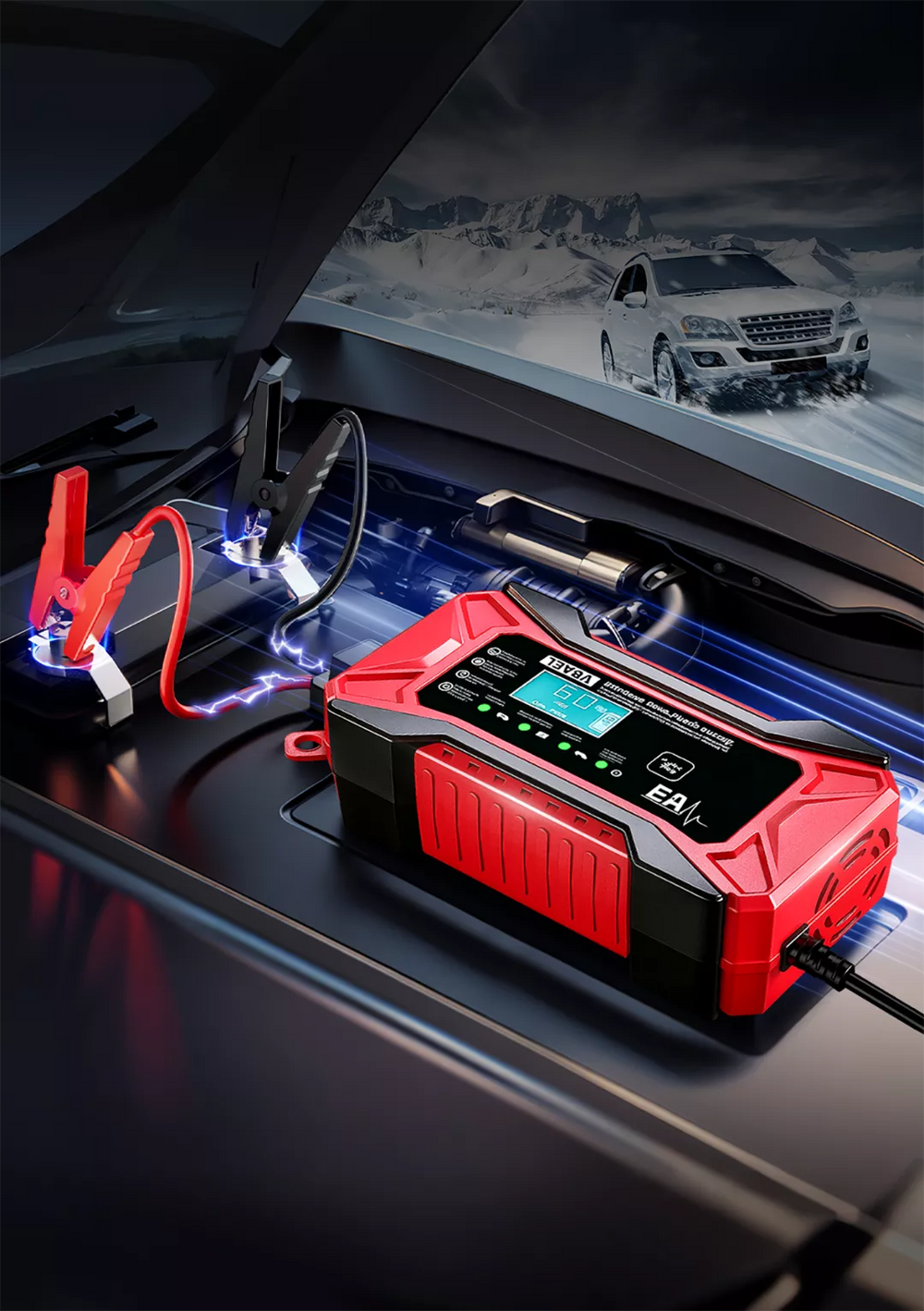 12V Car Battery Charger – 6A, LCD Display, Pulse Repair & 4–100Ah