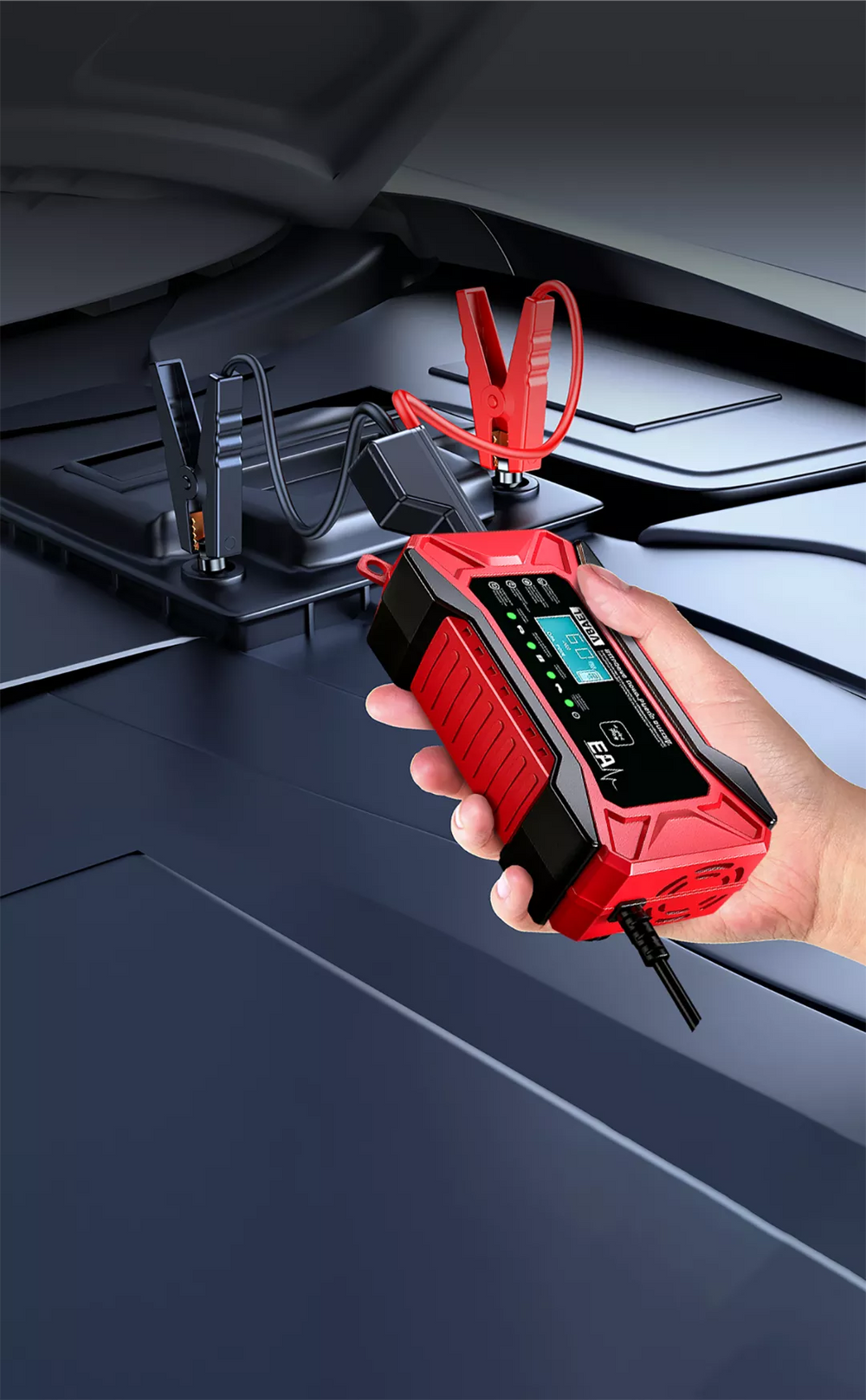 12V Car Battery Charger – 6A, LCD Display, Pulse Repair & 4–100Ah