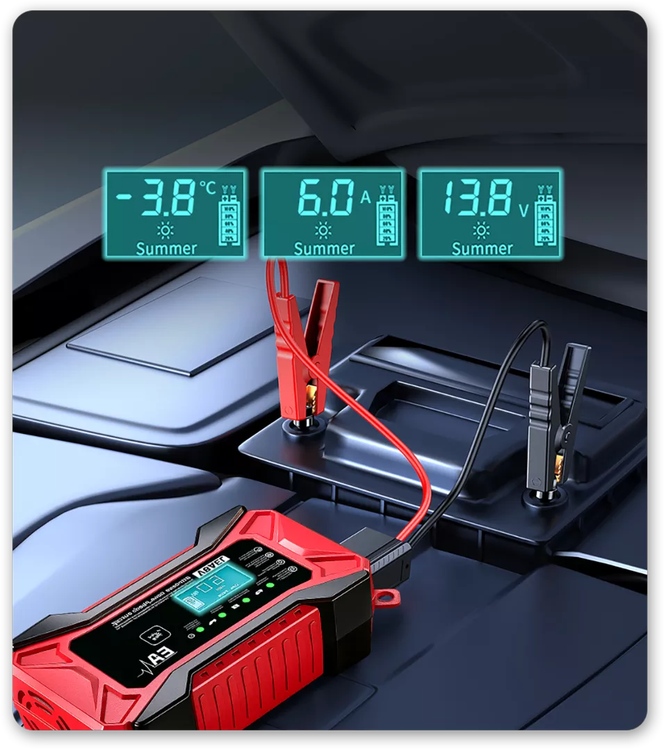 12V Car Battery Charger – 6A, LCD Display, Pulse Repair & 4–100Ah