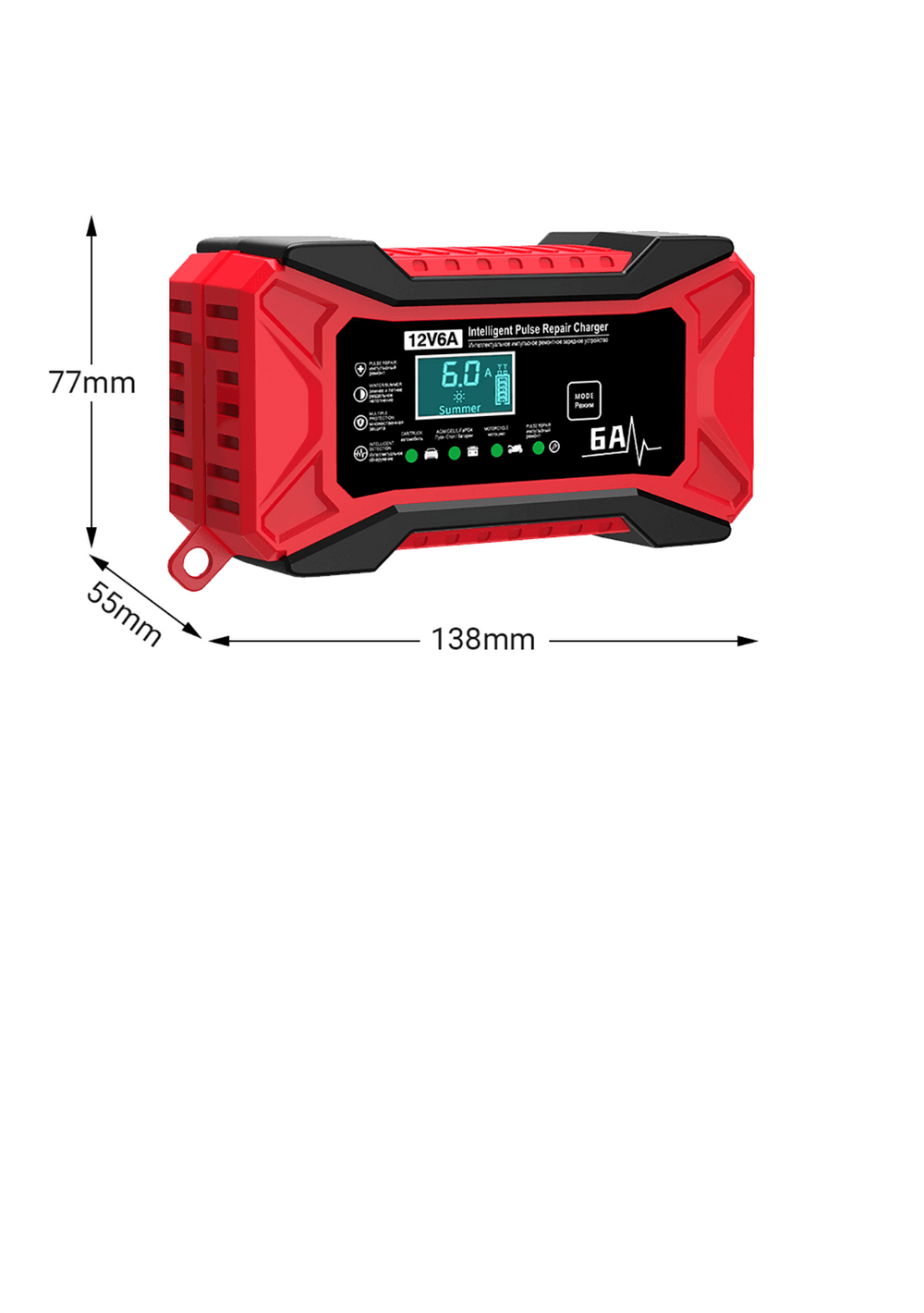 12V Car Battery Charger – 6A, LCD Display, Pulse Repair & 4–100Ah