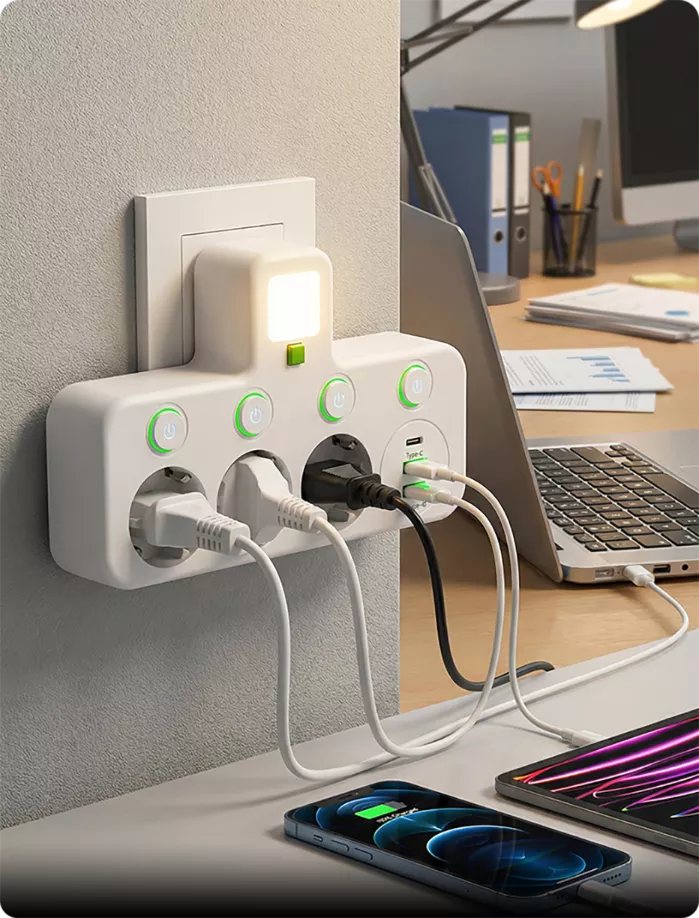 Power Strip – USB-A & USB-C Ports, Up to 5 Outlets, Built-In Night Light