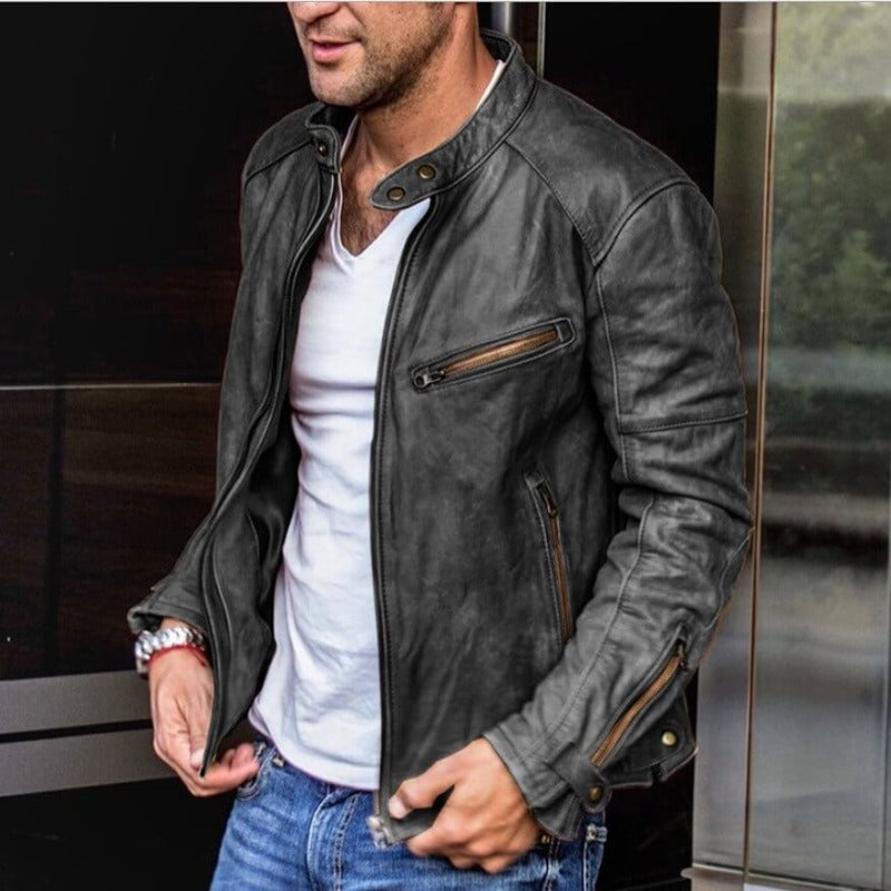 Men's Leather Jacket with Weatherproof Coating - Leandro