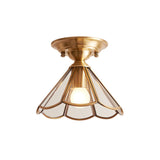 Single-Bulb Flush Mount Lighting Minimalism Scalloped Metal Semi Flush Mount in Brass