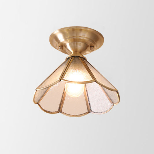 Semi Flush Mount Ceiling Light – Single-Bulb, Scalloped Metal & Brass Finish