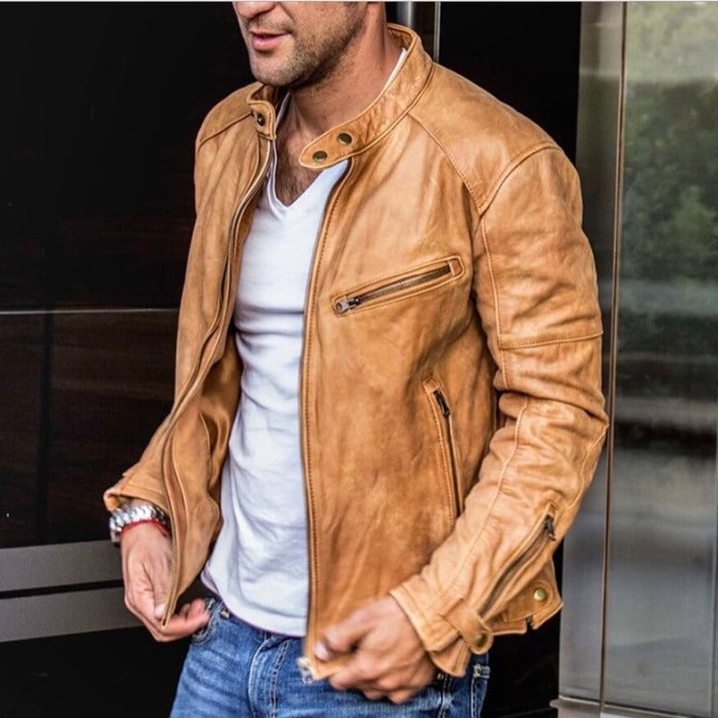 Men's Leather Jacket with Weatherproof Coating - Leandro