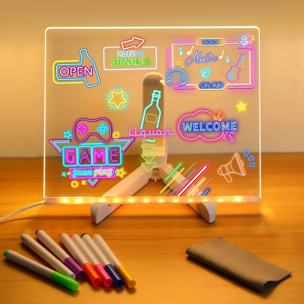 LED Neon Drawing Tablet – USB-Powered, Reusable Acrylic Panel & 3 Sizes