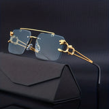 Men's Rimless Sunglasses – UV400 Protection, Tiger Temple Design & Anti-Glare Lenses