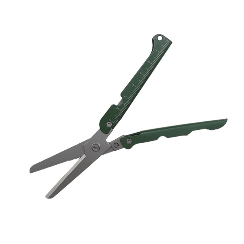 Folding Stainless Steel Scissors – Compact 9cm, Built-In Ruler, Multi-Tool