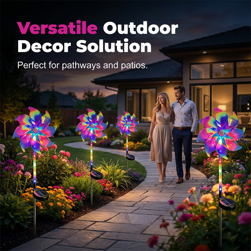 Solar Garden Wind Spinner – LED Lights, Weatherproof, 8-Hour Runtime, Ground Stake