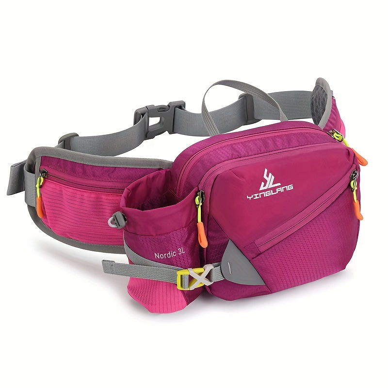 Running Waist Bag with Bottle Holder – 3L Nylon, Adjustable 50–100cm Belt
