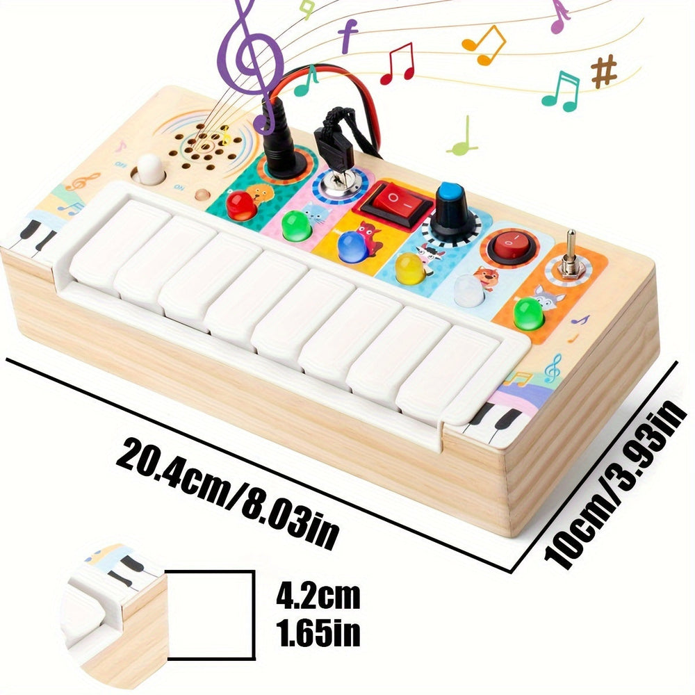 Wooden Musical Learning Toy – 8 Piano Keys, Lights & Sounds for Babies 12m+