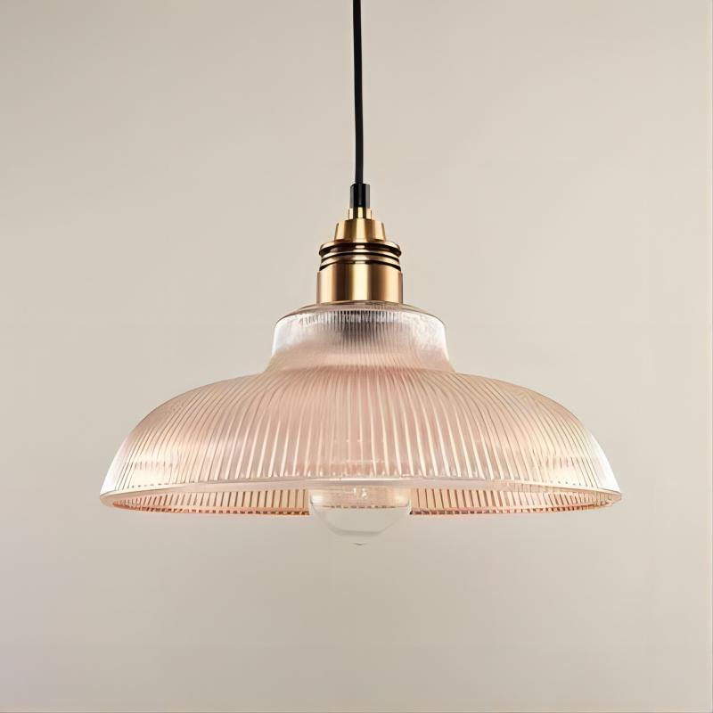 Ribbed Glass Pendant Light – Brass Finish, 30 cm Shade, E27 for Kitchen & Dining