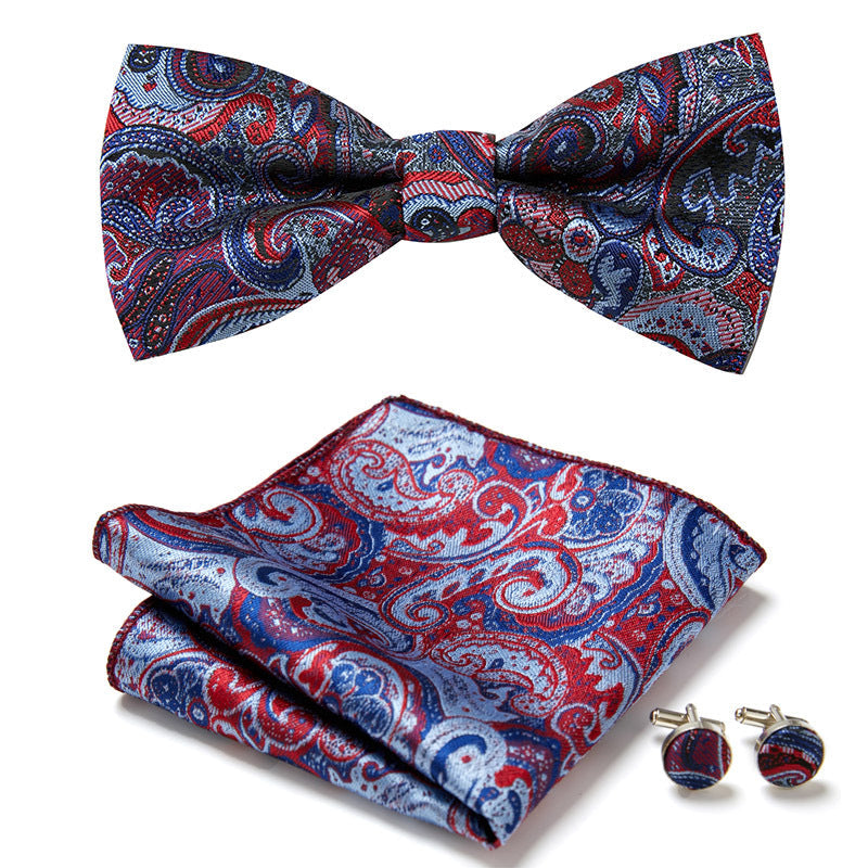 Men's Bow Tie Set – Pocket Square & Cufflinks, Polyester & 36 Designs