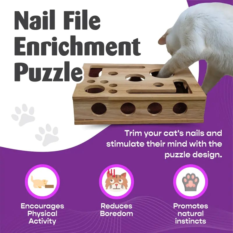 Optimized Product Title: "Holz Katzen Puzzlebox – Interaktive Leckerlies-Beschäftigung & Natürliche Krallenpflege für Katzen" 

This title includes relevant keywords for better visibility in Google Shopping while clearly describing the product's features