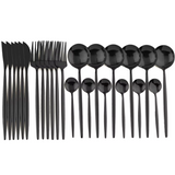 Premium 24-Piece Black Stainless Steel Cutlery Set - Elegant & Durable Kitchen Utensils for Everyday Use