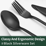 Premium 24-Piece Black Stainless Steel Cutlery Set - Elegant & Durable Kitchen Utensils for Everyday Use