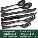 Premium 24-Piece Black Stainless Steel Cutlery Set - Elegant & Durable Kitchen Utensils for Everyday Use