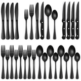 Premium 24-Piece Black Stainless Steel Cutlery Set - Elegant & Durable Kitchen Utensils for Everyday Use