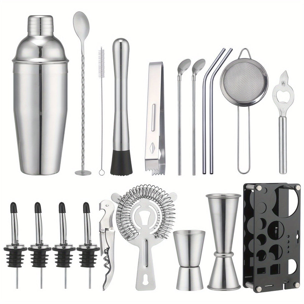 20-Piece Cocktail Bar Set – Stainless Steel Tools, Acrylic Stand & Boston Shaker