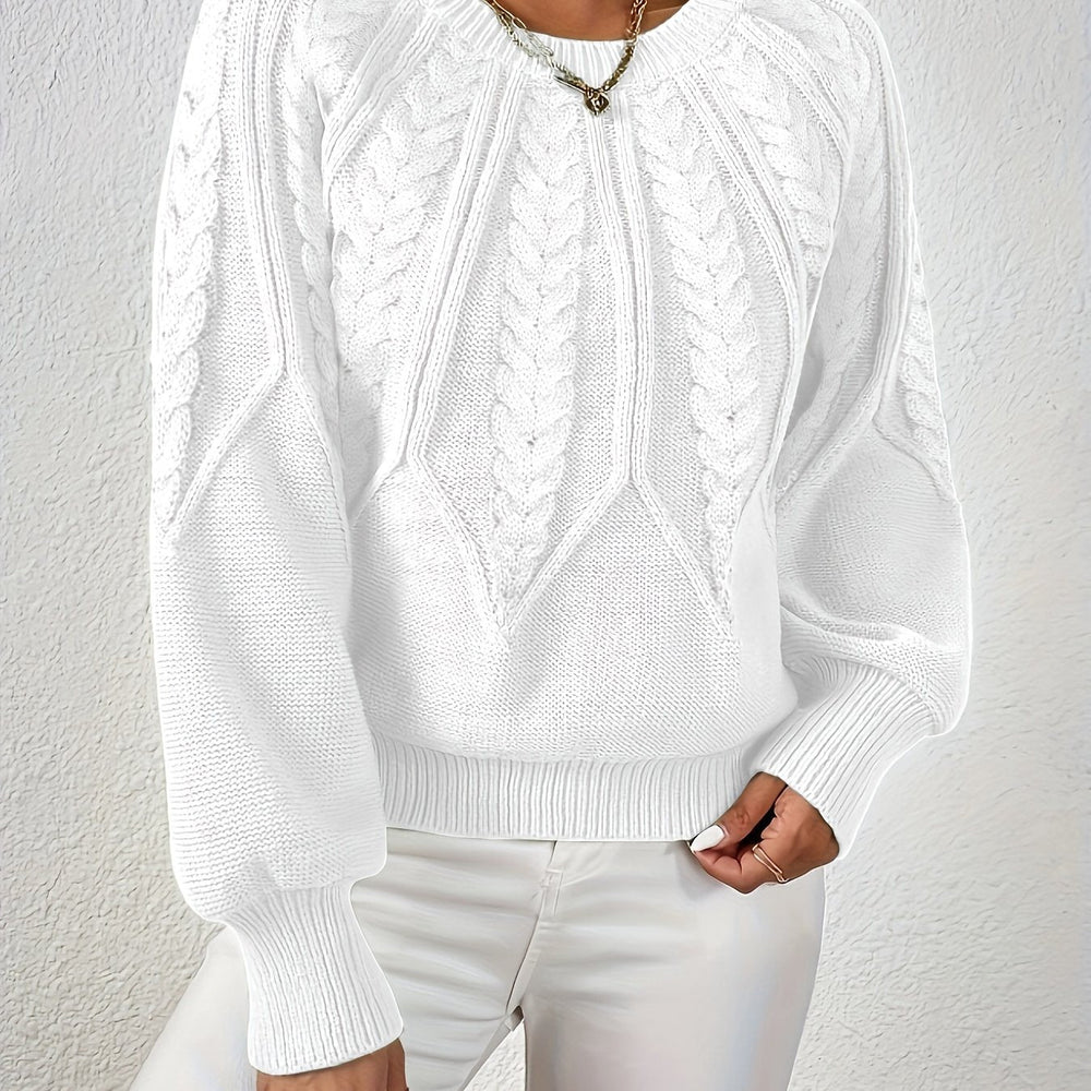 Ladies Cable Knit Sweater with Lantern Sleeves – Sanna - 9