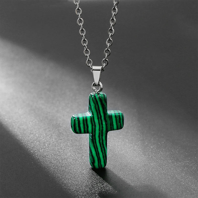 Seraphina Cross Necklace - Malachite