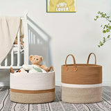 Boho Cotton Storage Basket – Woven Rope Handles, 35×40cm & Cream Striped Design