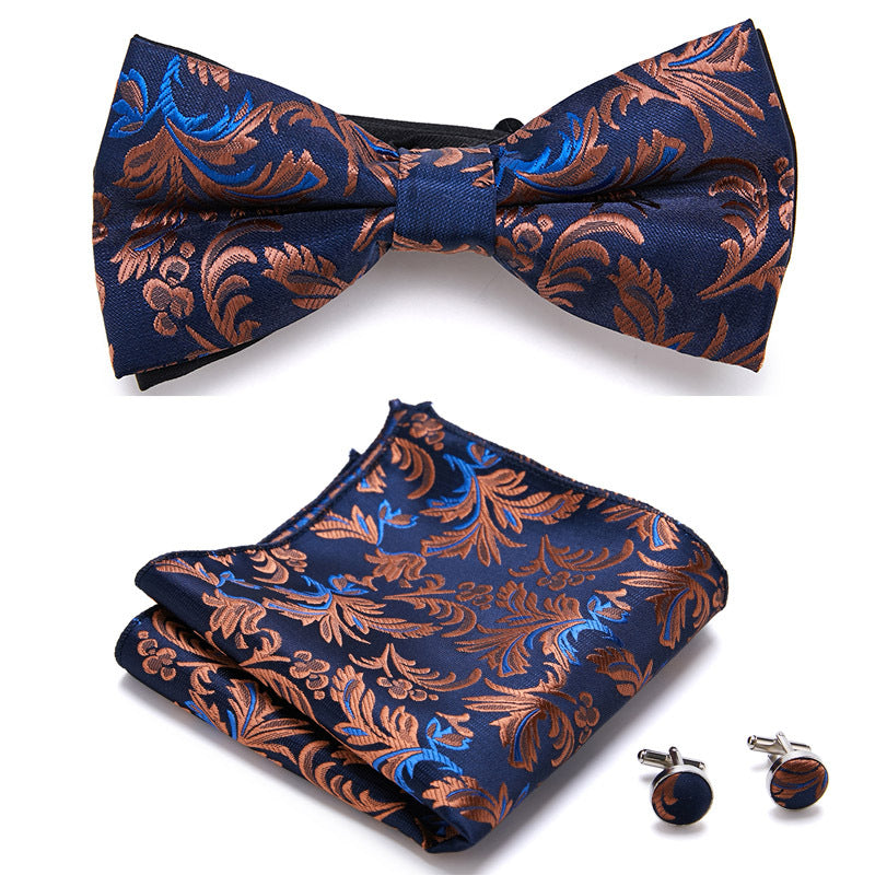 Men's Bow Tie Set – Pocket Square & Cufflinks, Polyester & 36 Designs