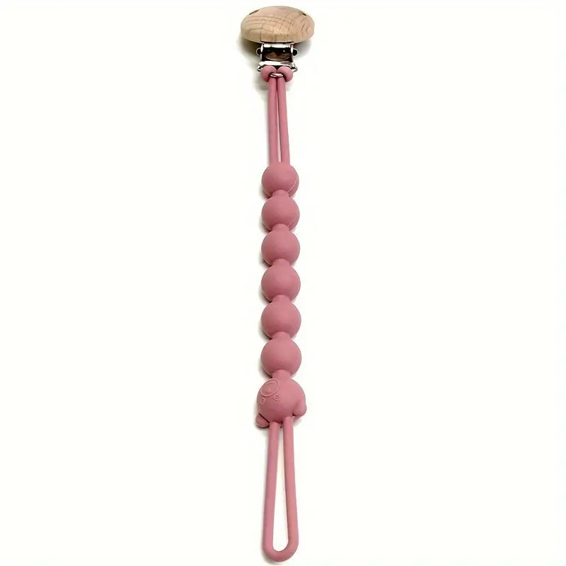 Silicone Pacifier Clip Chain – BPA-Free, Wooden Clip & Bear Design for Babies