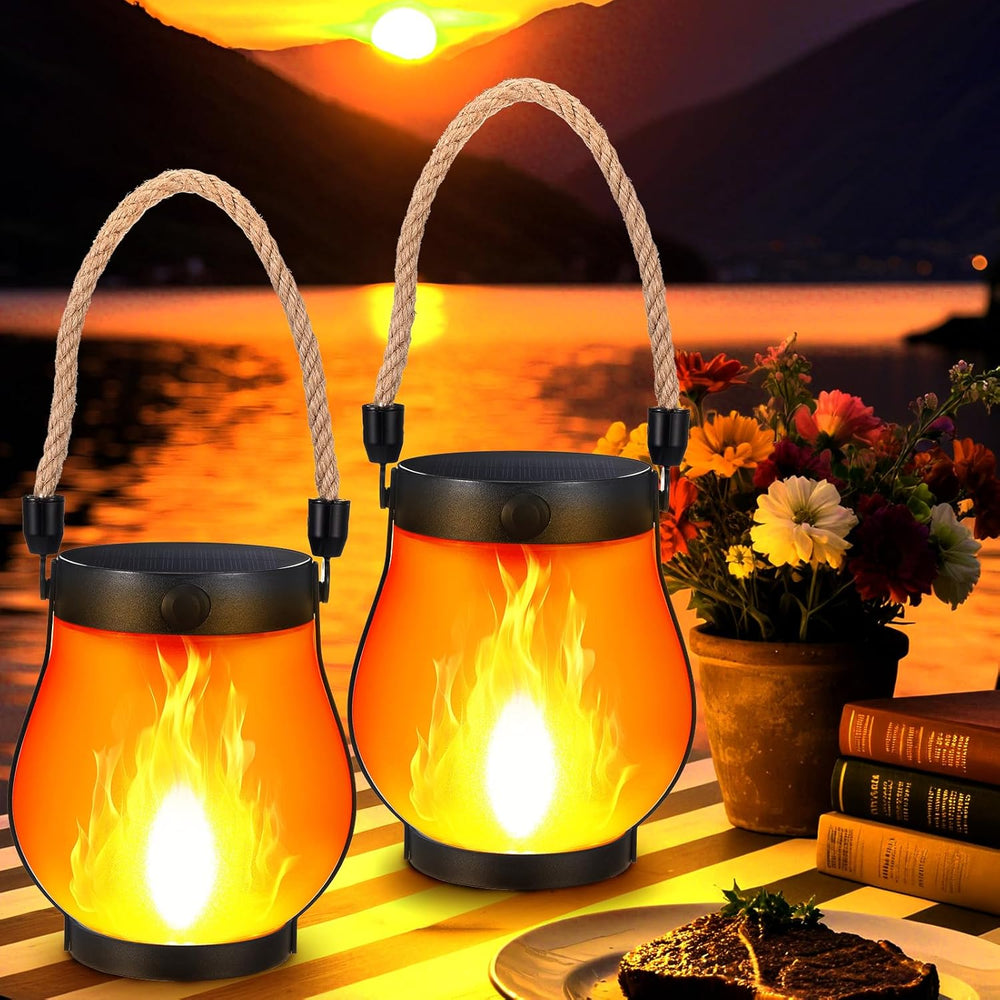Solar LED Flame Lantern – Realistic Flame Effect, Dusk Sensor & USB Backup