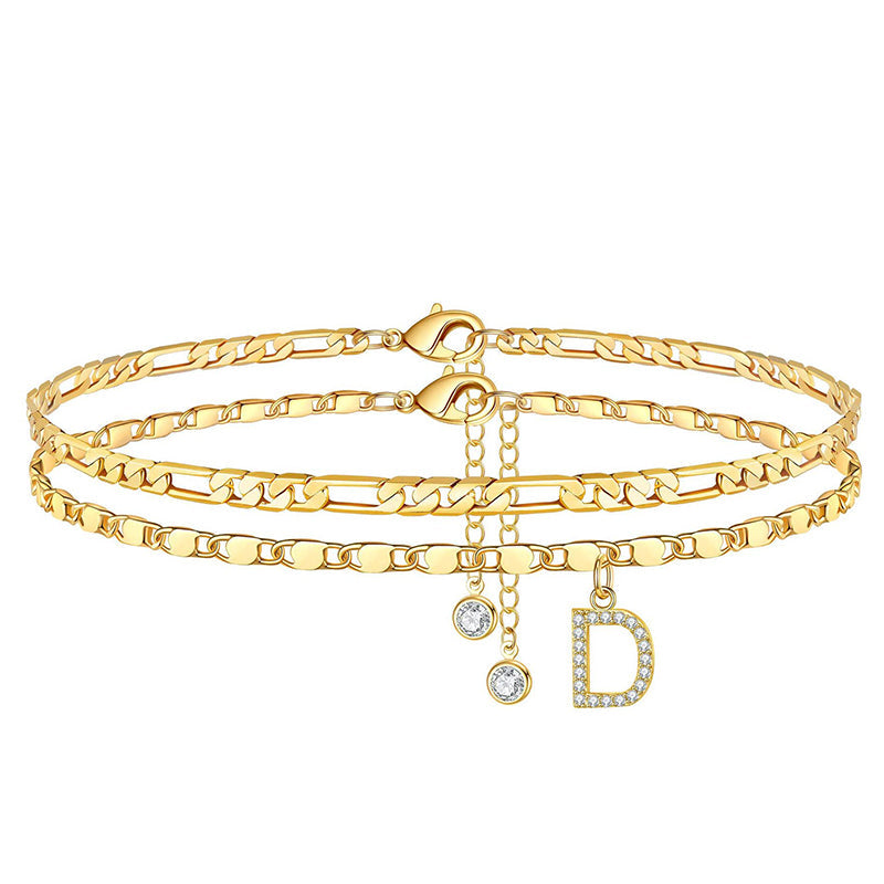 Layered Rhinestone Anklet – Women's, Gold-Plated & Adjustable Clasp