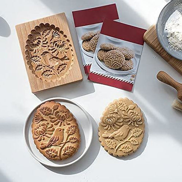 Hand-Carved Wooden Cookie Mold – Non-Stick, 20 Designs & 6–14cm