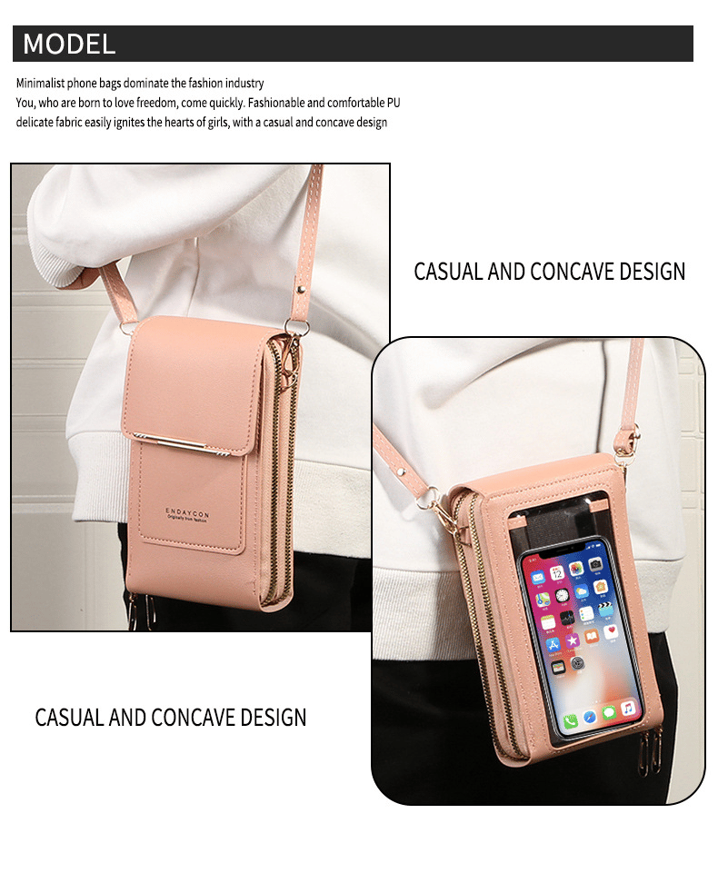 Touchscreen Phone Crossbody Bag – Waterproof Window, Anti-Theft, Adjustable Strap