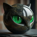 BowLift | NoirCat Sculpture – Black Cat Head with Hypnotic Eyes